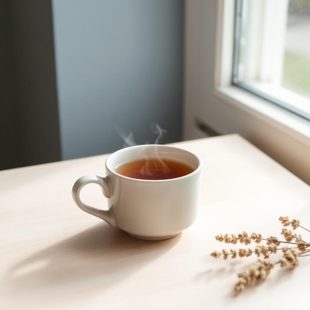 Tasse Tee am Fenster